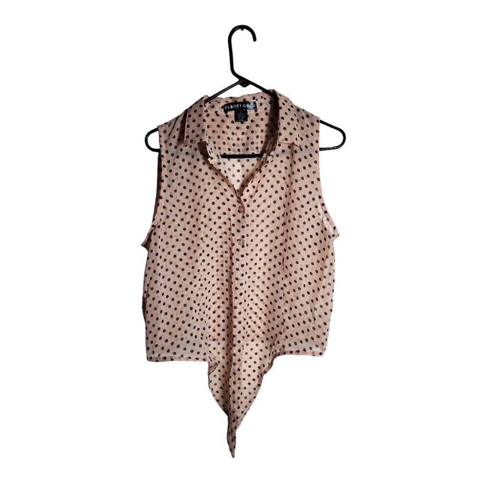 Planet Gold Polka Dot Sleeveless Button-Down Blouse